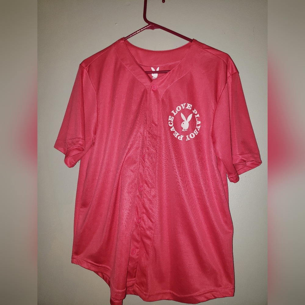 Womens pink playboy baseball jersey medium